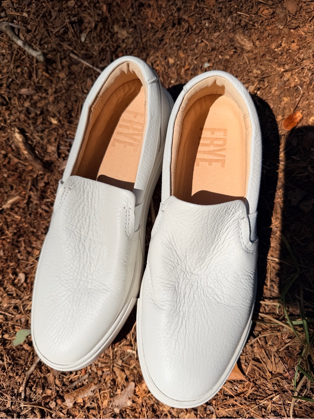 Frye White Leather Slip-On Loafers